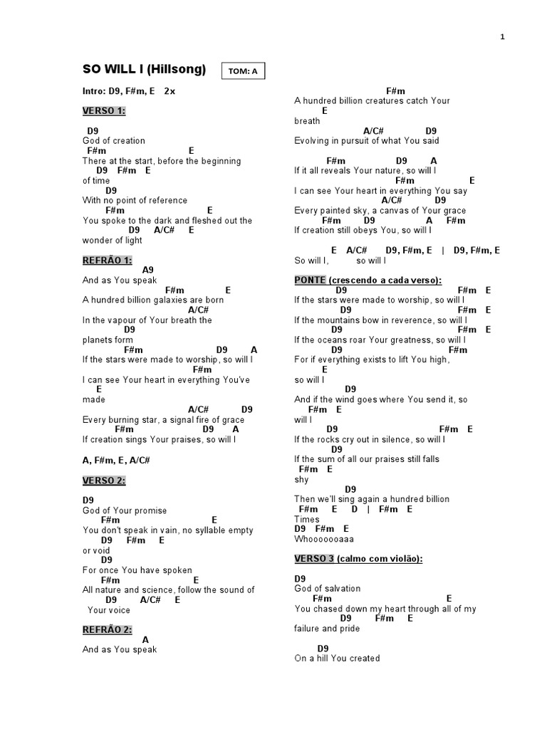 SO WILL I Cifra | PDF