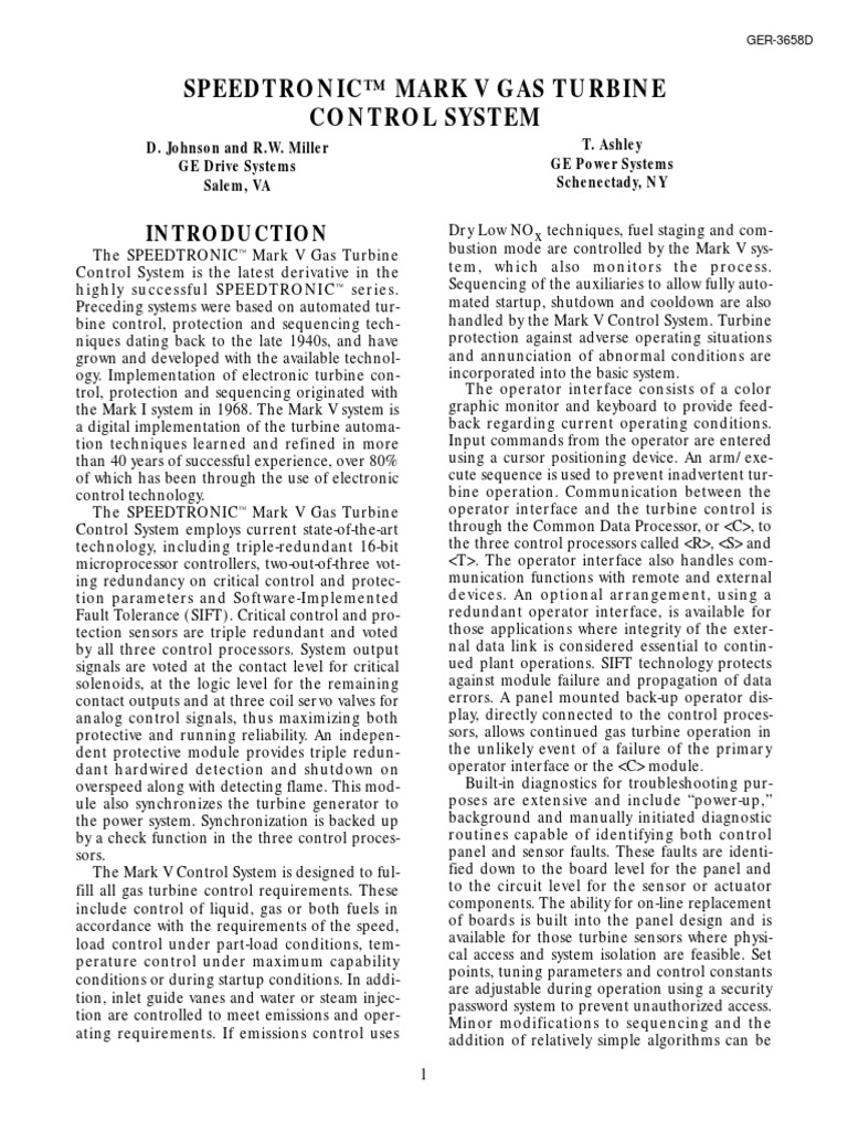 Gasturbine Speedtronic Mark V Gas Turbine Control System PDF | PDF ...