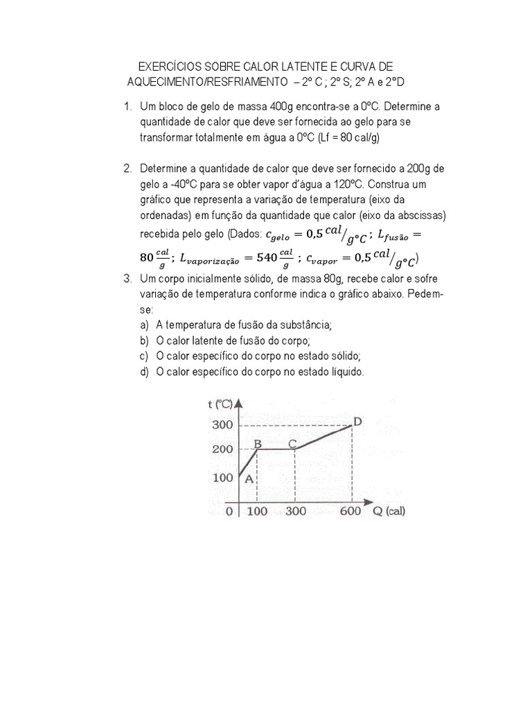 Exercícios de Calor Latente e Curvas | PDF