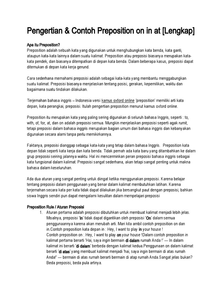 Panduan Lengkap Preposisi: on, in, at | PDF