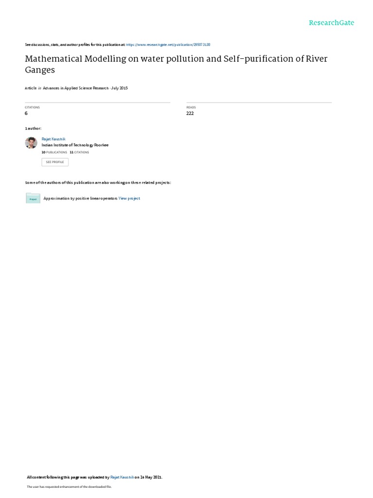 Ganges Pollution: A Mathematical Model | PDF | Sewage | Water Pollution