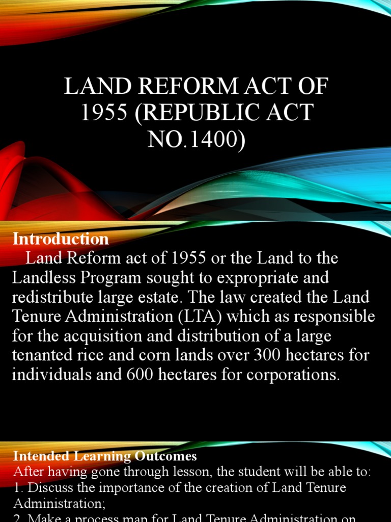Land Reform Act of 1955 or Republic Act 1400 1 PDF