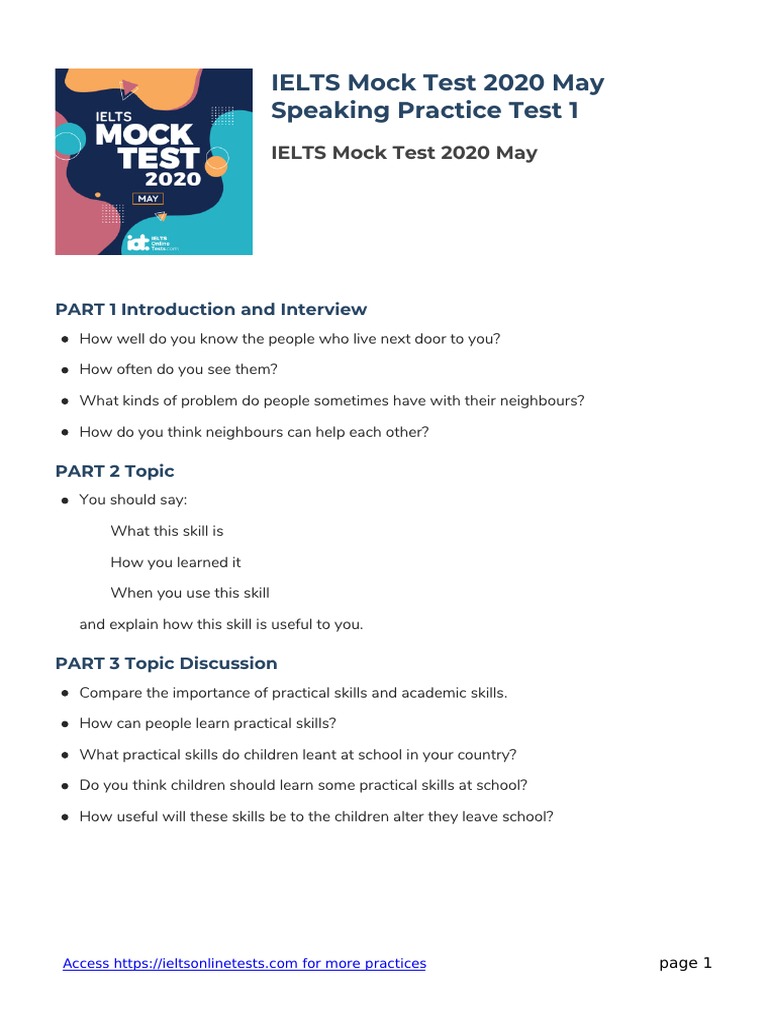 IELTS Mock Test 2020 May Speaking Practice Test 1 | PDF | Career & Growth