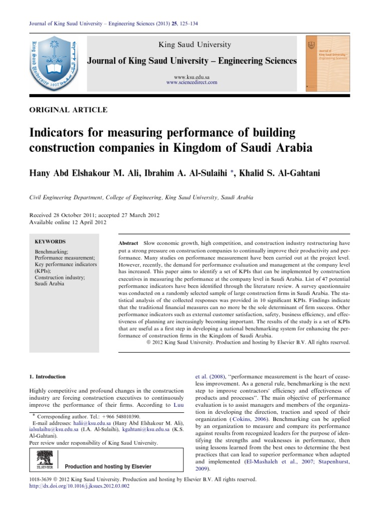 KPIs for Saudi Construction Firms | PDF | Performance Indicator ...
