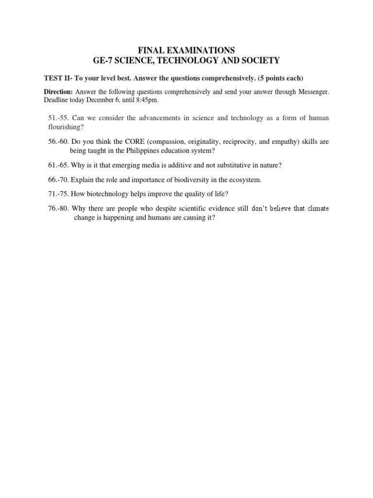 Final Examinations Test II | PDF | Career & Growth | Science & Mathematics
