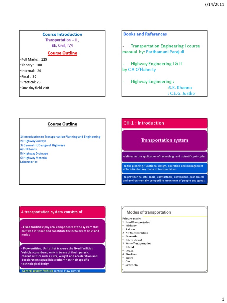 Transportation Engineering Course Overview | PDF | Transport | Public ...