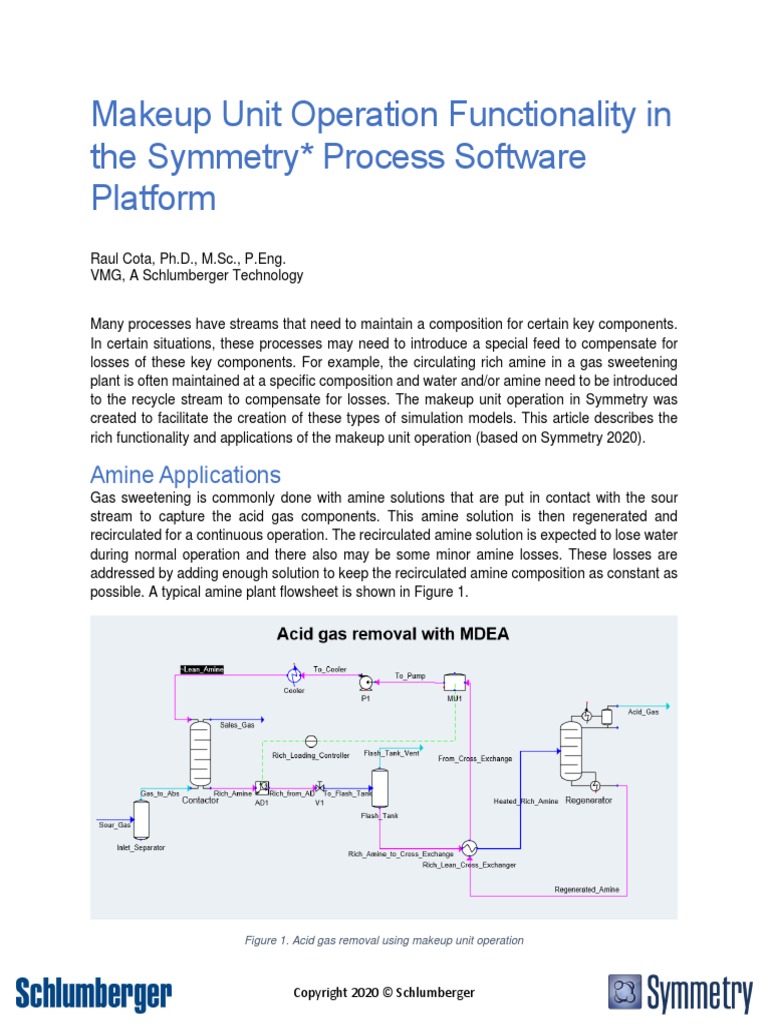 Makeup Unit Operation Functionality in The Symmetry Process Software ...