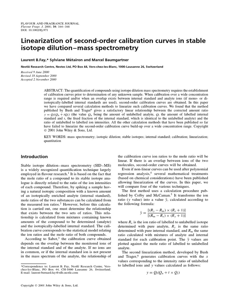Linearization of SecondOrder Calibration Curves in Stable Isotope