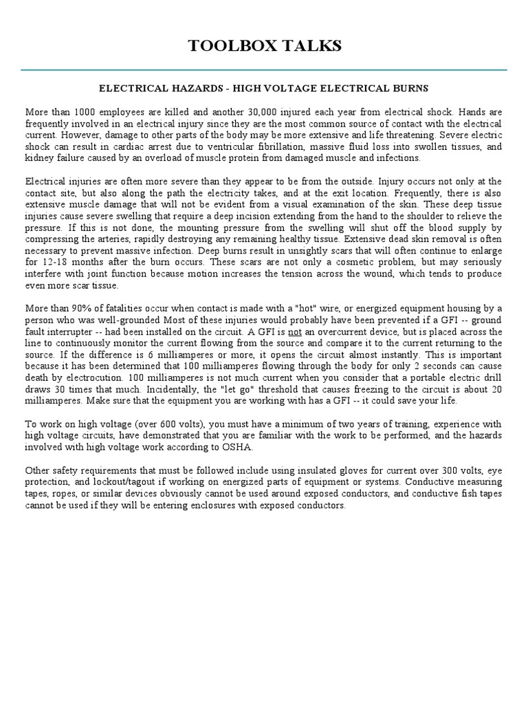 High Voltage Electrical Hazard Safety | PDF | High Voltage | Burn