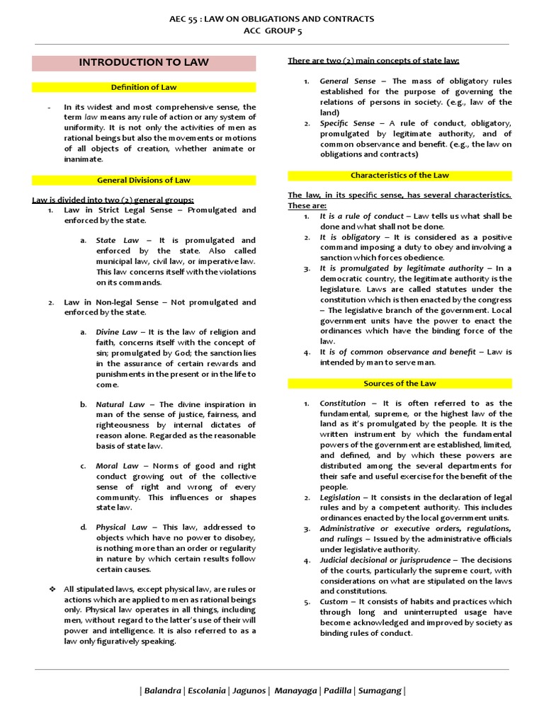 Overview of Obligations and Contracts Law | PDF | Law Of Obligations ...