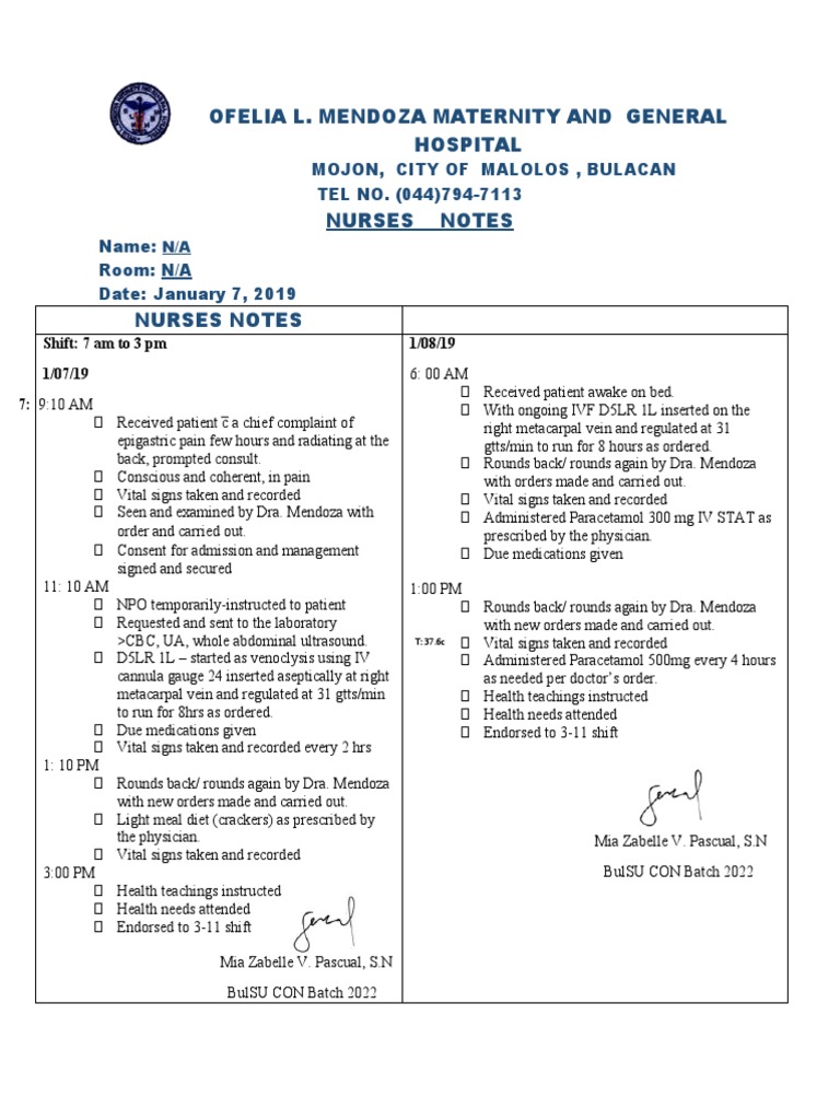 Ofelia L. Mendoza Maternity and General Hospital Nurses Notes | PDF ...