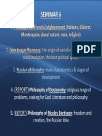 Seminar 6: Philosophy of French Enlightenment (Voltaire, Diderot, Montesquieu About Nature, Man, Religion)