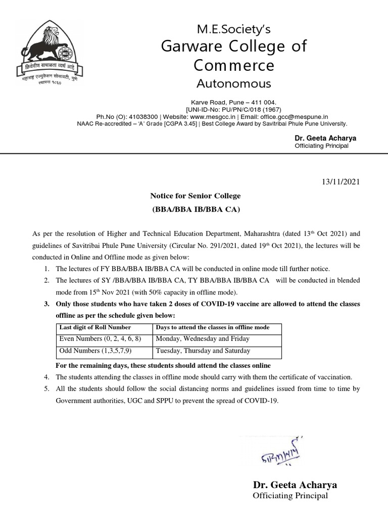 BBA Classes: Blended Learning Notice | PDF | Public Health | Medicine