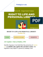 14 Famous Cases On Right To Life and Personal Liberty, Article 21