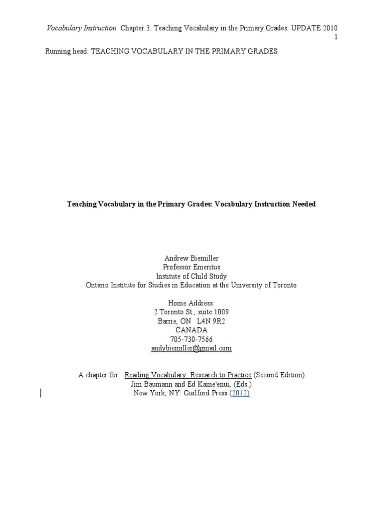 Teaching Vocabulary in Primary Grades | PDF | Vocabulary | Curriculum