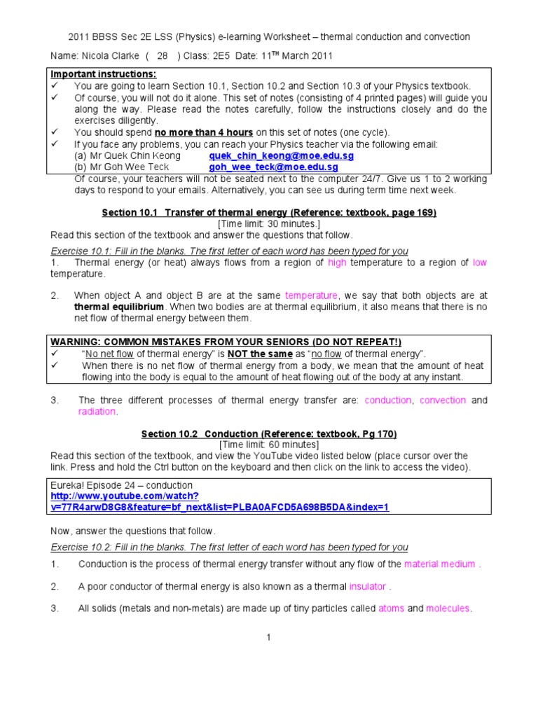 Conduction worksheet pdf image