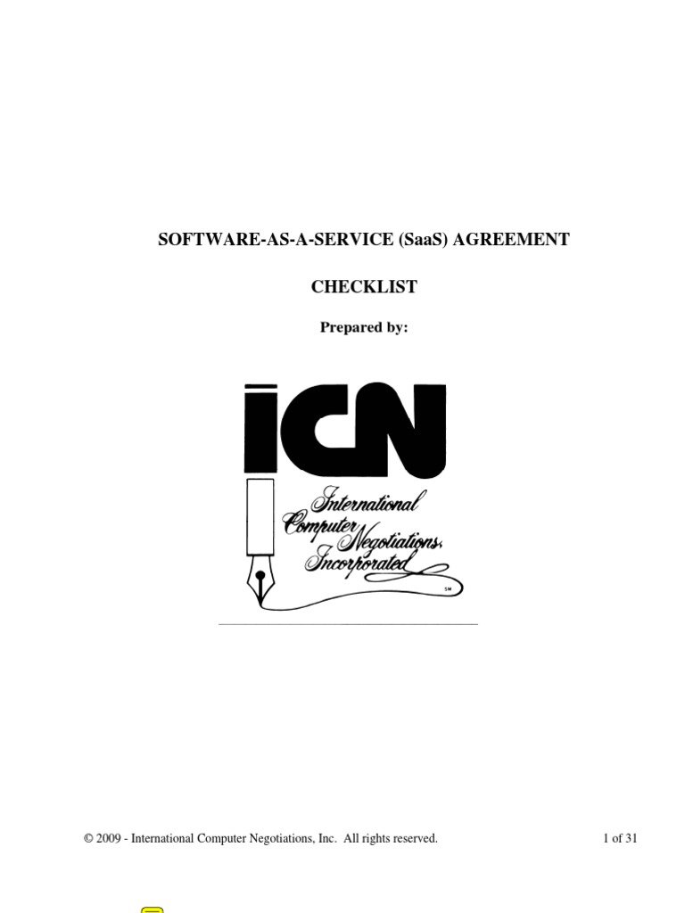SaaS Agreement Checklist 080509 v2 | PDF | Indemnity | Software As A ...