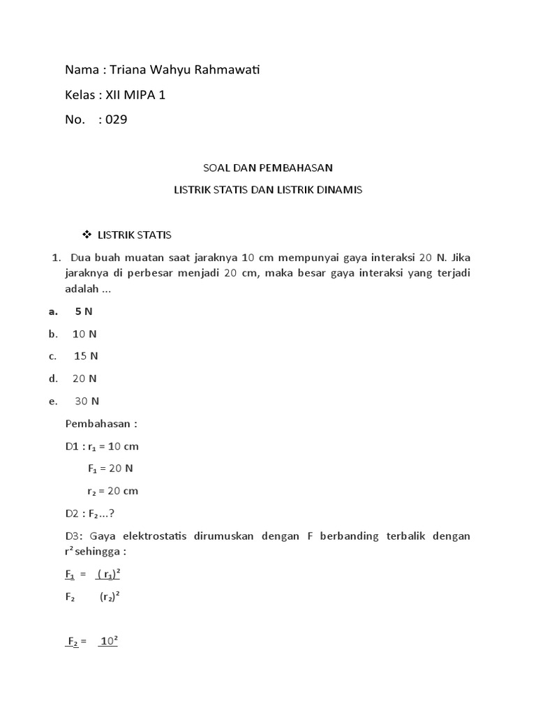 Soal Listrik Statis dan Dinamis Kelas 12 | PDF | Metode & Bahan Ajar