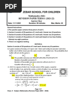 Maths Practice Paper - Answer Key (Stepwise Solutions) - 2021 - 22 PDF