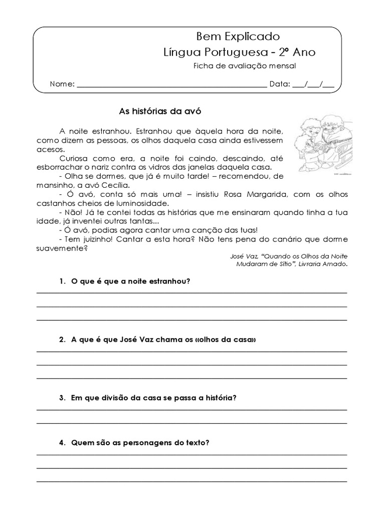 Ficha de Avaliação de Português 2º Ano | PDF
