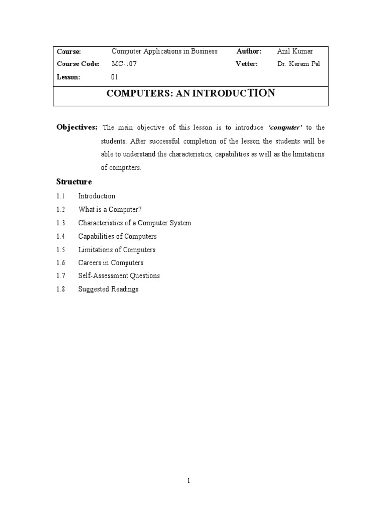 Computer Applications in Business by Anil Kumar PDF | PDF | Input ...