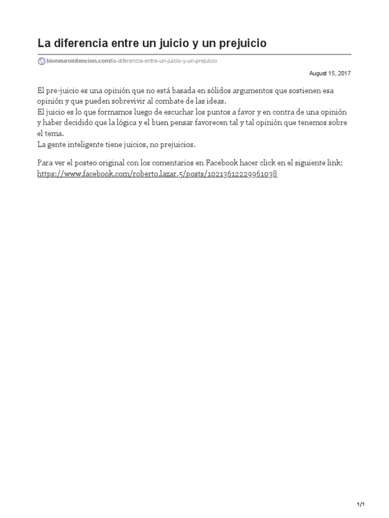 La Diferencia Entre Un Juicio y Un Prejuicio | PDF