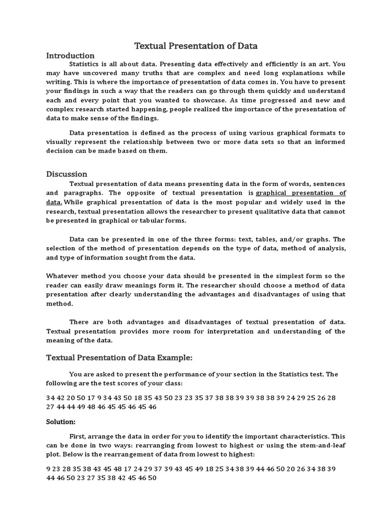 Textual Presentation of Data | PDF | Data | Scientific Method