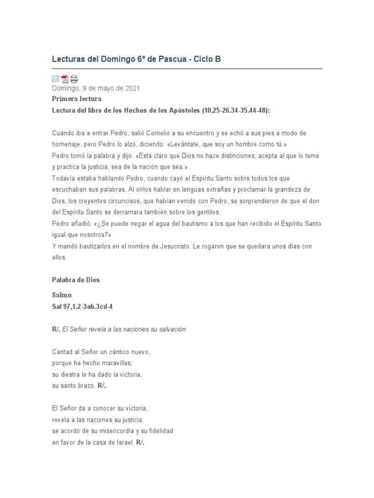 Lecturas Del Domingo 6º de Pascua PDF Amor Creencia religiosa y