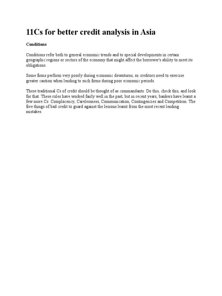 11 Cs for Credit Analysis in Asia | PDF