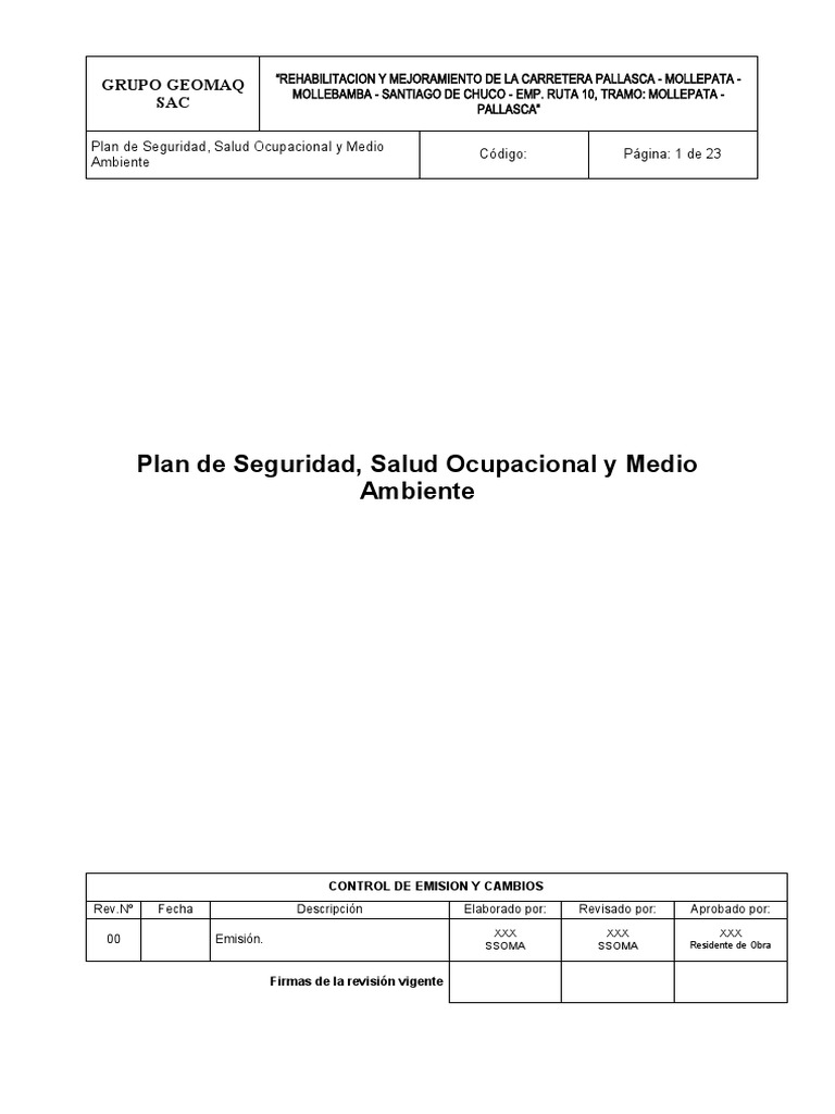 CT-PLS-SSOMA-01 Plan de SSOMA | PDF | Seguridad y salud ocupacional ...