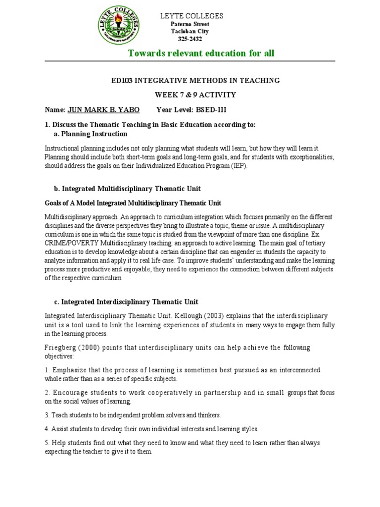 Integrative Methods in Education | PDF | Interdisciplinarity | Goal