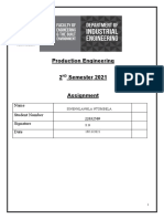 Production Engineering 2 Semester 2021: Name Student Number Signature Date