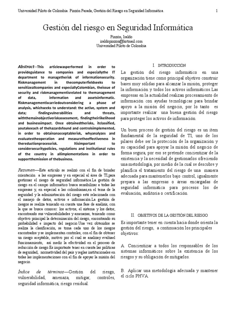 Gestion Del Riesgo en Seguridad Informatica | PDF | La seguridad ...