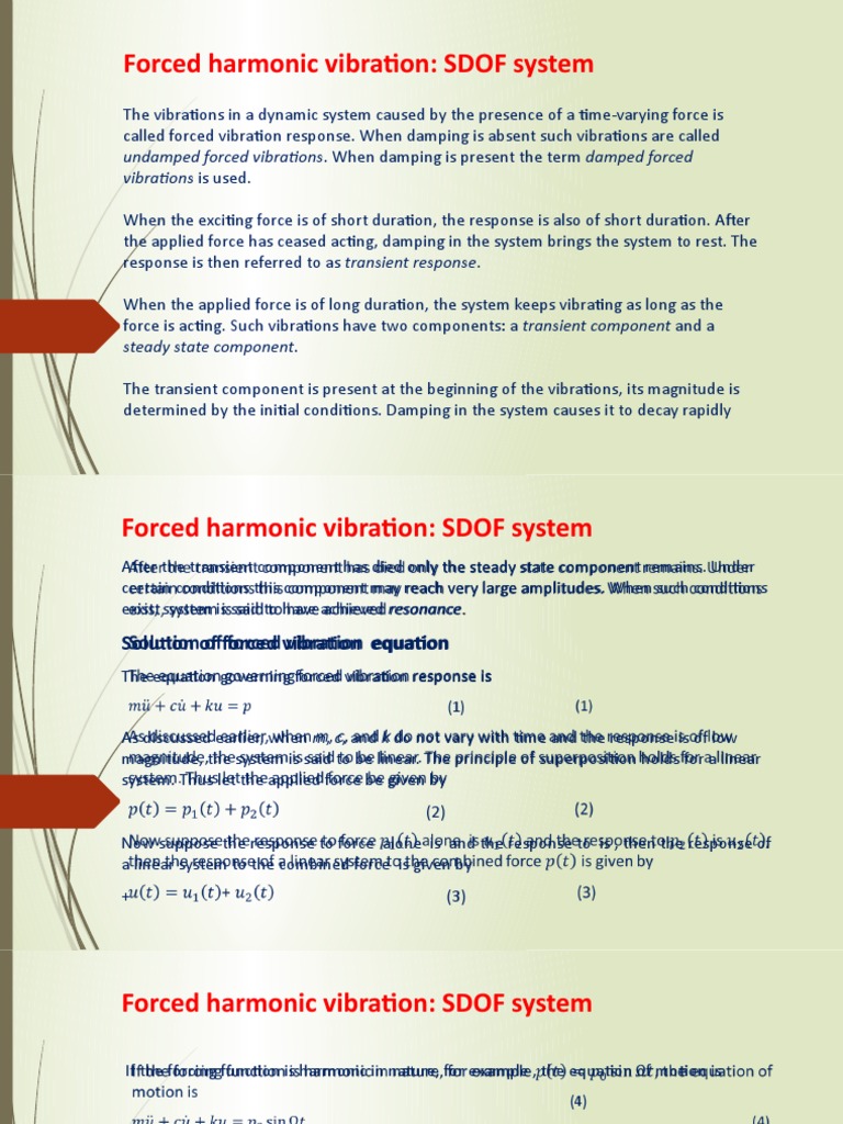 Forced Harmonic Vibration SDOF System PDF Damping Resonance