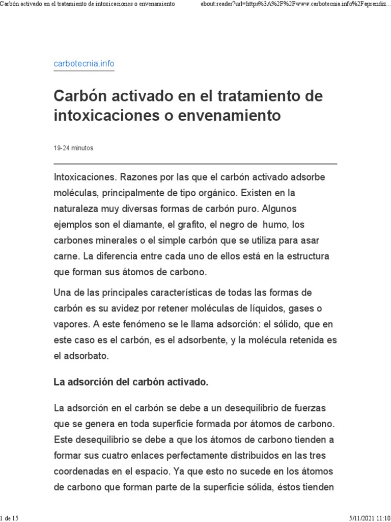 Carbón Activado en El Tratamiento de Intoxicaciones o Envenamiento