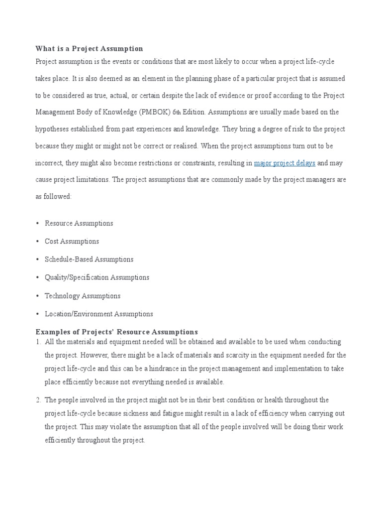 What Is A Project Assumption | PDF | Project Management | Product Lifecycle