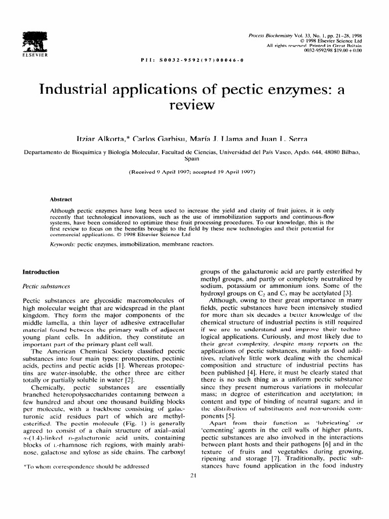 Industrial Applications of Pectic Enzymes A Review PDF Chemistry