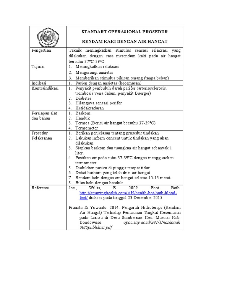 SOP Rendam Kaki untuk Relaksasi dan Kecemasan | PDF | Kesehatan Holistik