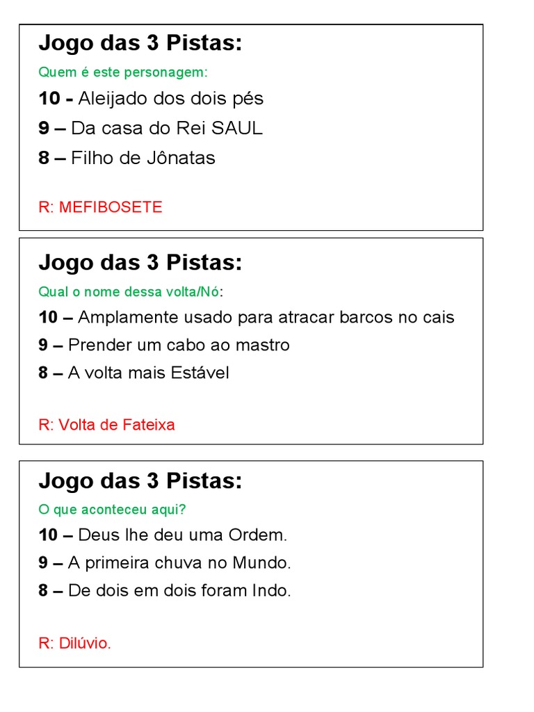 Jogo Das 3 Pistas | Download grátis PDF | Dalila | Conteúdo bíblico