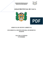 Plan de actividades de gestión ambiental en Calca