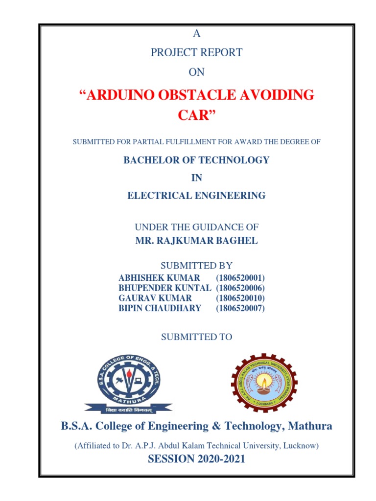Arduino Obstacle Avoiding Car Project Report | PDF | Arduino | Power Supply
