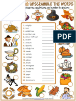 Thanksgiving Vocabulary Esl Unscramble The Words Worksheet For Kids
