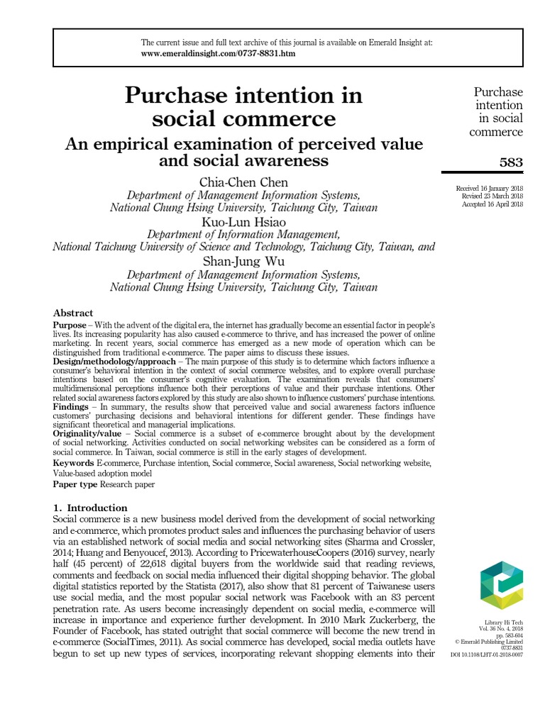 Purchase Intention in Social Commerce: An Empirical Examination of ...