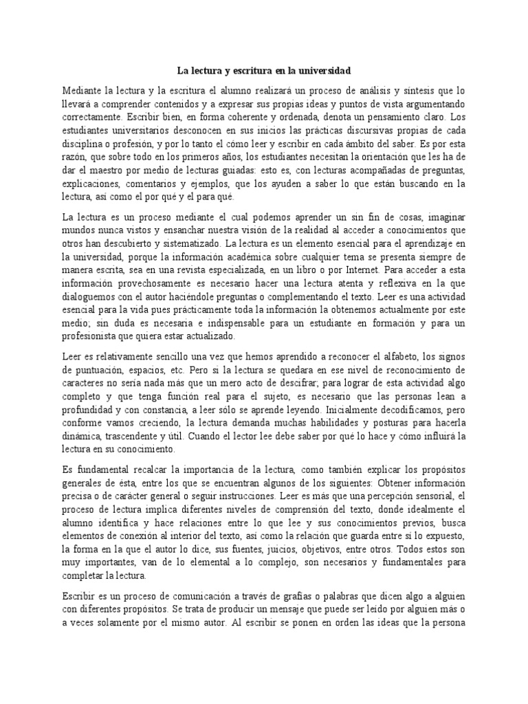 Lectura y escritura en la universidad | PDF | Aprendizaje | Escritura