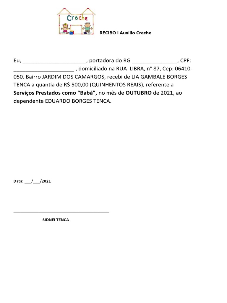 Modelo de Recibo para Babá PDF