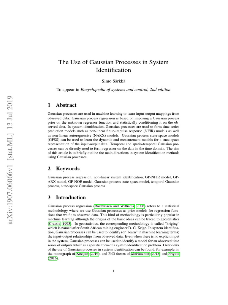 The Use of Gaussian Processes in System Identification | PDF ...