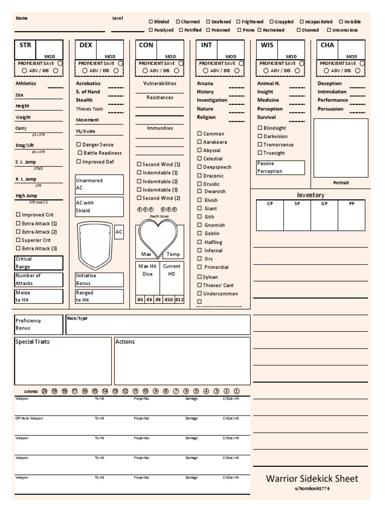 STR DEX CON INT WIS CHA: Warrior Sidekick Sheet | PDF