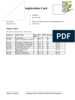 Registration Card: Subject No Subject Name Schd. Sem. LTP CRD. Sub Type Taken As