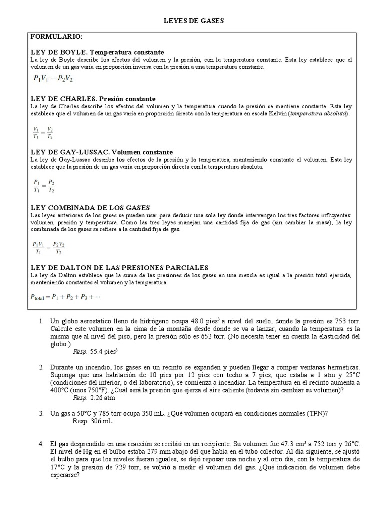 Leyes de Gases: Boyle, Charles y Dalton | PDF | Gases | Temperatura
