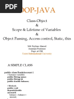 Oop-Java: Class-Object & Scope & Lifetime of Variables & Object Passing, Access Control, Static, This